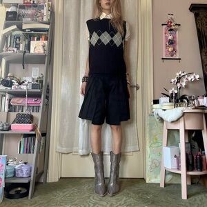 Navy/Black Preppy Argyle Straight Fit Vest